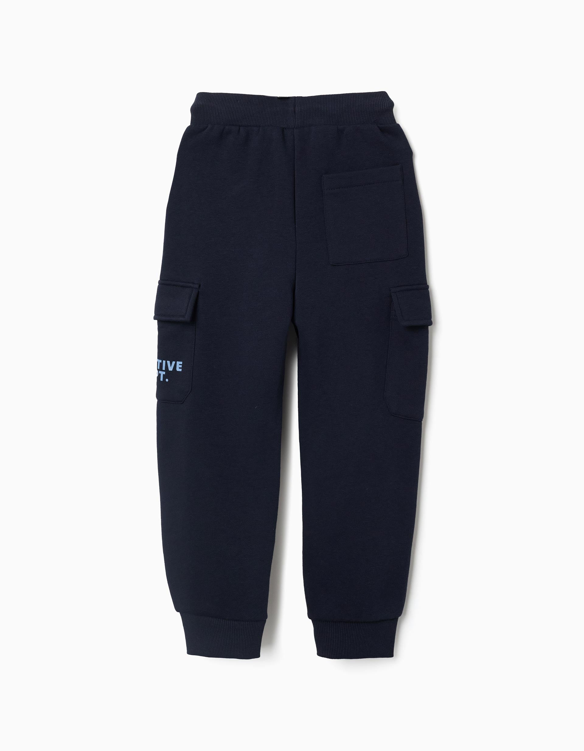 Jogpant cargo en coton peigné à imprimé Creative pour garçon, bleu foncé