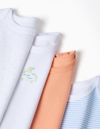 4 bodies sem mangas para recém-nascido e para bebé, branco/azul/laranja