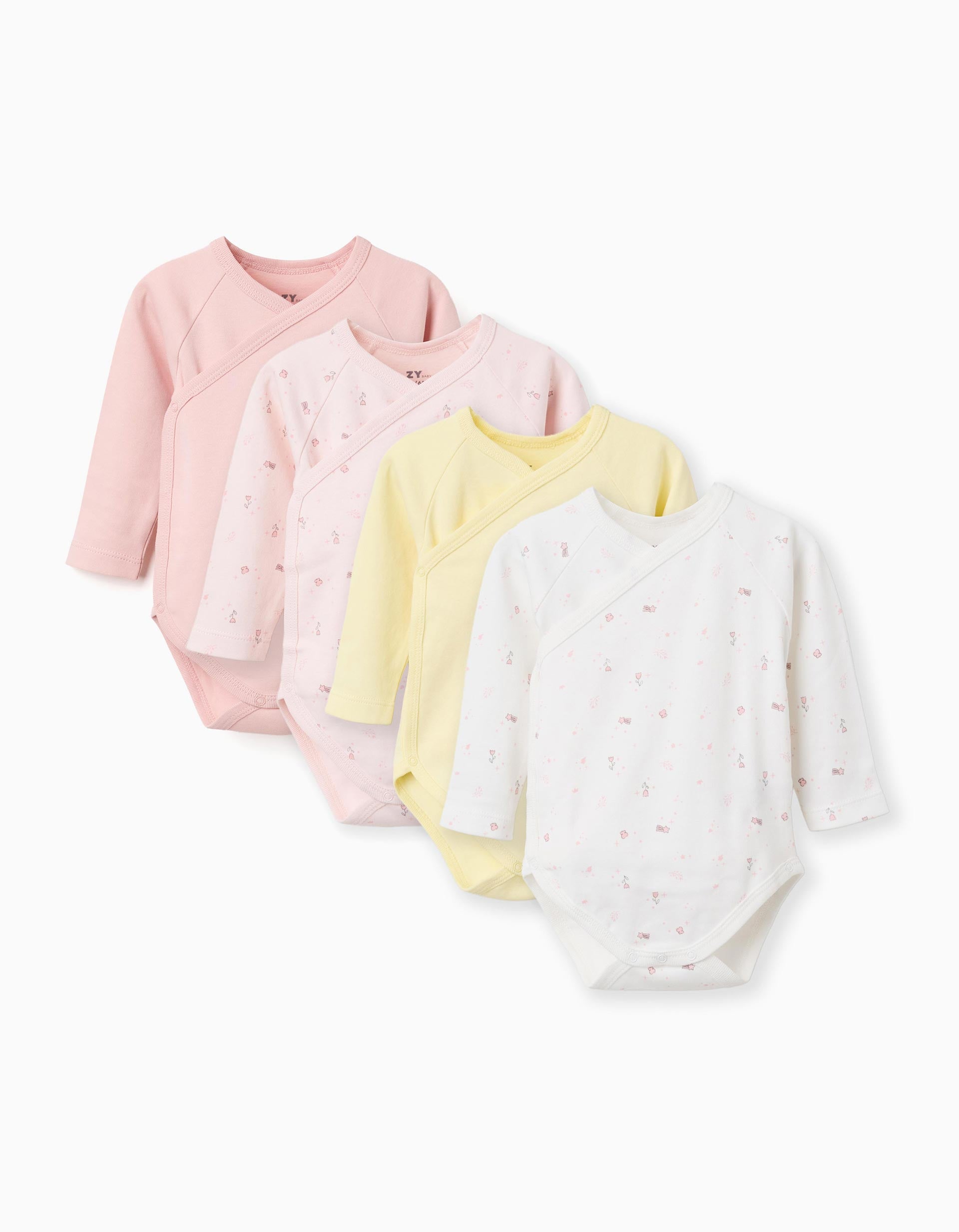 Lot 4 bodys croisés unis/à fleurs pour nouveau-née et bébé, multicolore