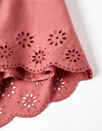 Long sleeve poplin dress with broderie anglaise for girls, pink