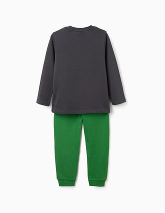 Pijama comprido de algodão com estampado Minecraft para menino, cinza/verde