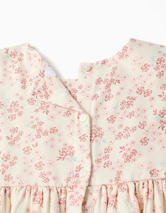 Long sleeve floral dress with lining for girls, light beige/pink