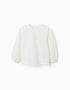 Blusa de popeline de manga comprida com pregas para menina, branco