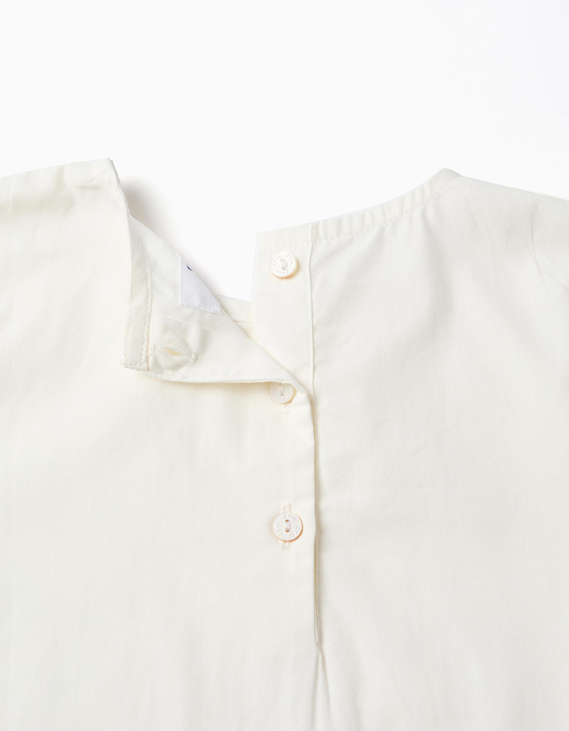 Blouse en popeline à manches longues et plis pour fille, blanc