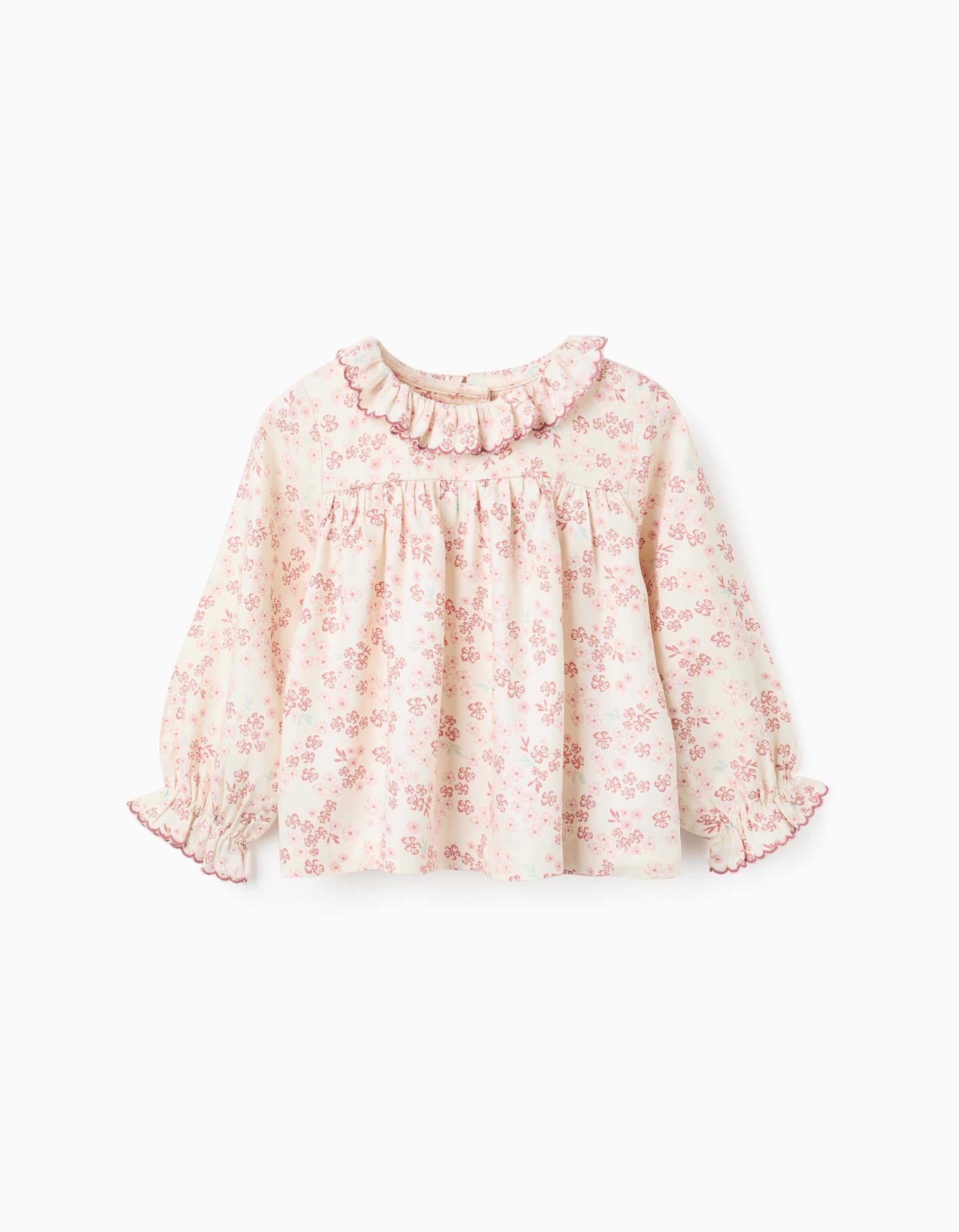 Long sleeve floral blouse with ruffles for baby girls, light beige/pink