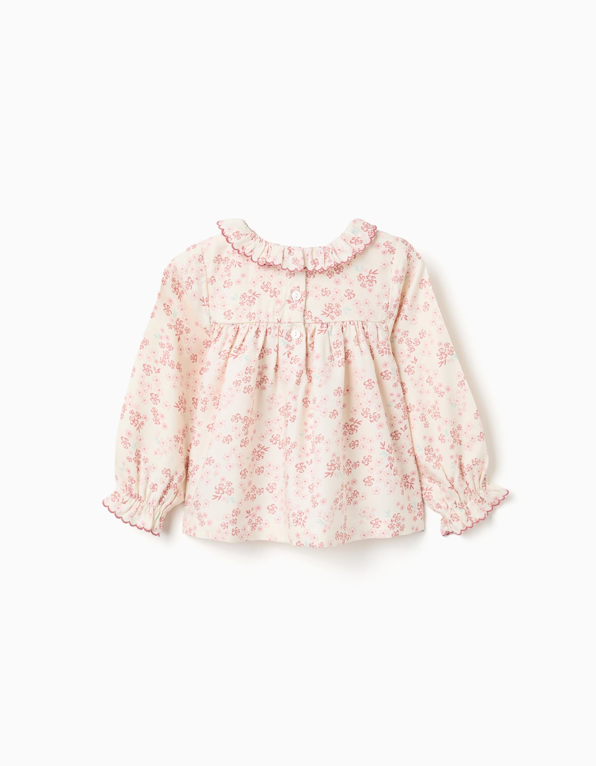 Long sleeve floral blouse with ruffles for baby girls, light beige/pink