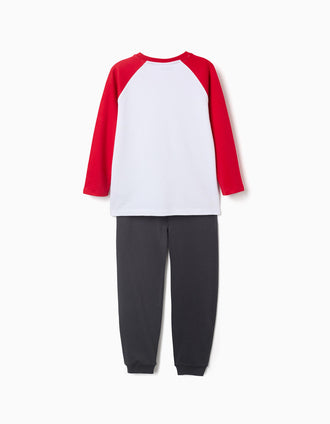 Pyjama long en coton à imprimé Pokémon pour garçon, blanc/rouge/gris