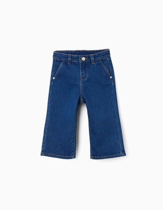 Pantalón vaquero de pierna ancha para bebé niña, azul
