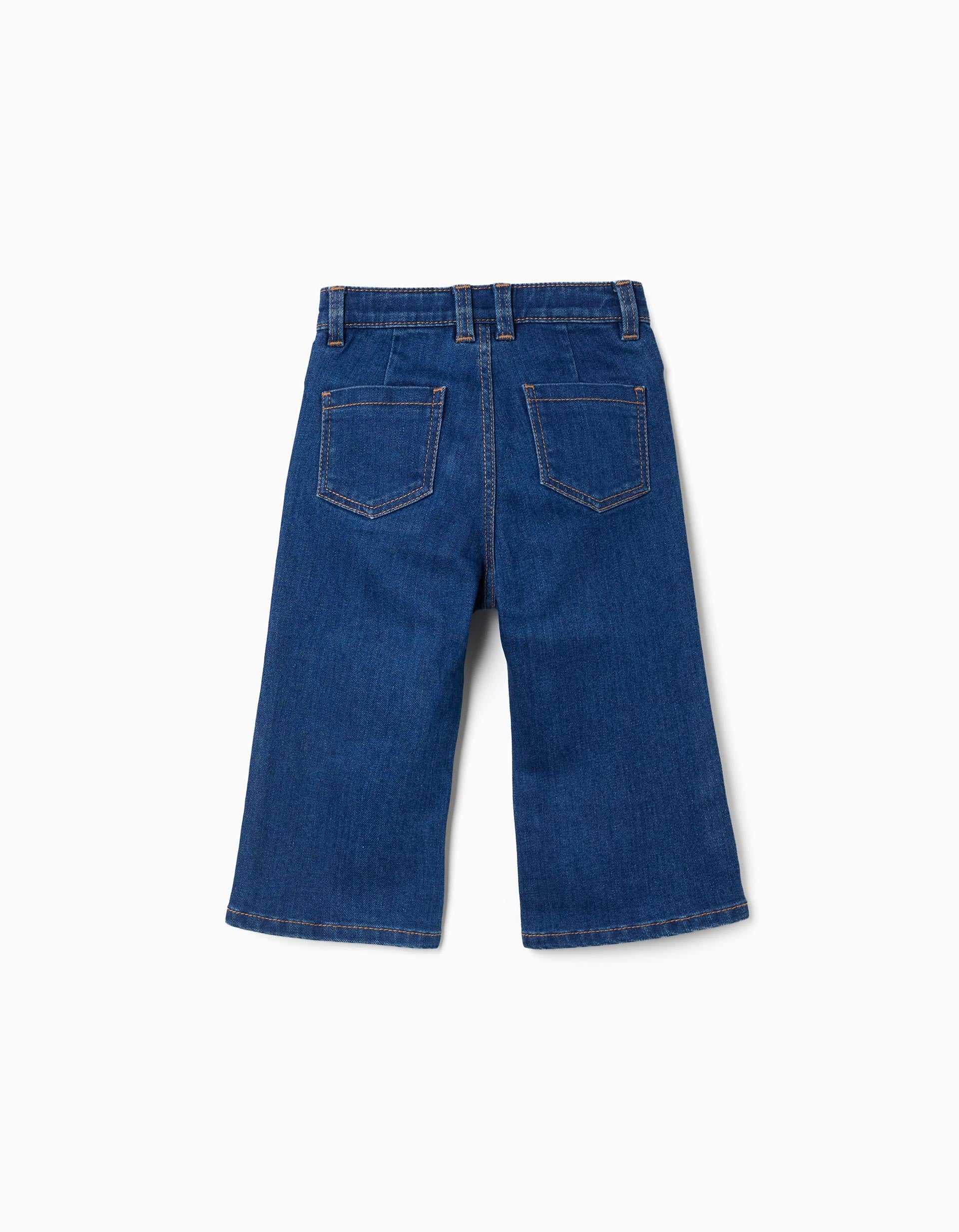 Wide leg denim trousers for baby girls, blue