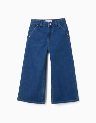 Calças de ganga wide leg para menina, azul
