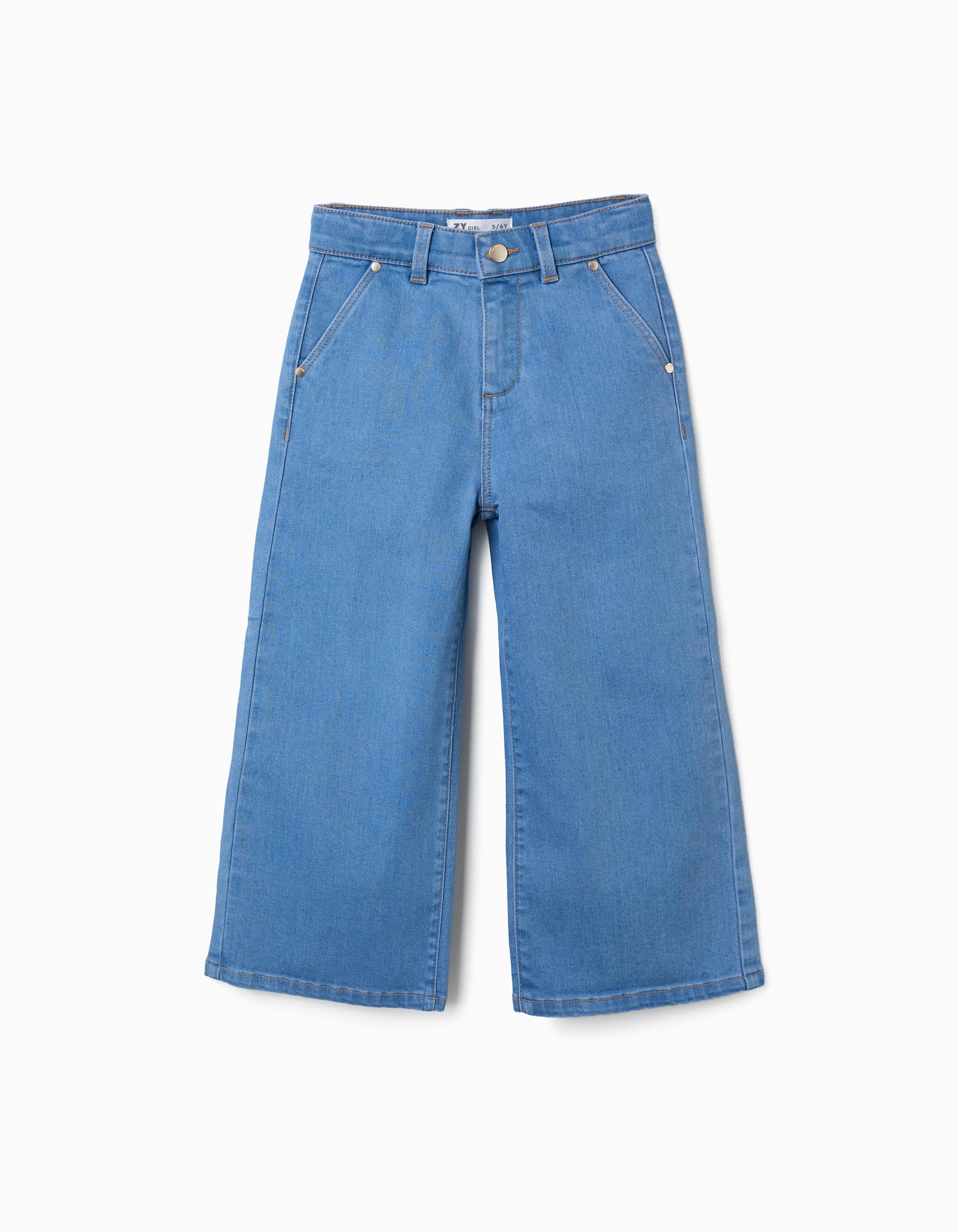 Calças de ganga wide leg para menina, azul-claro