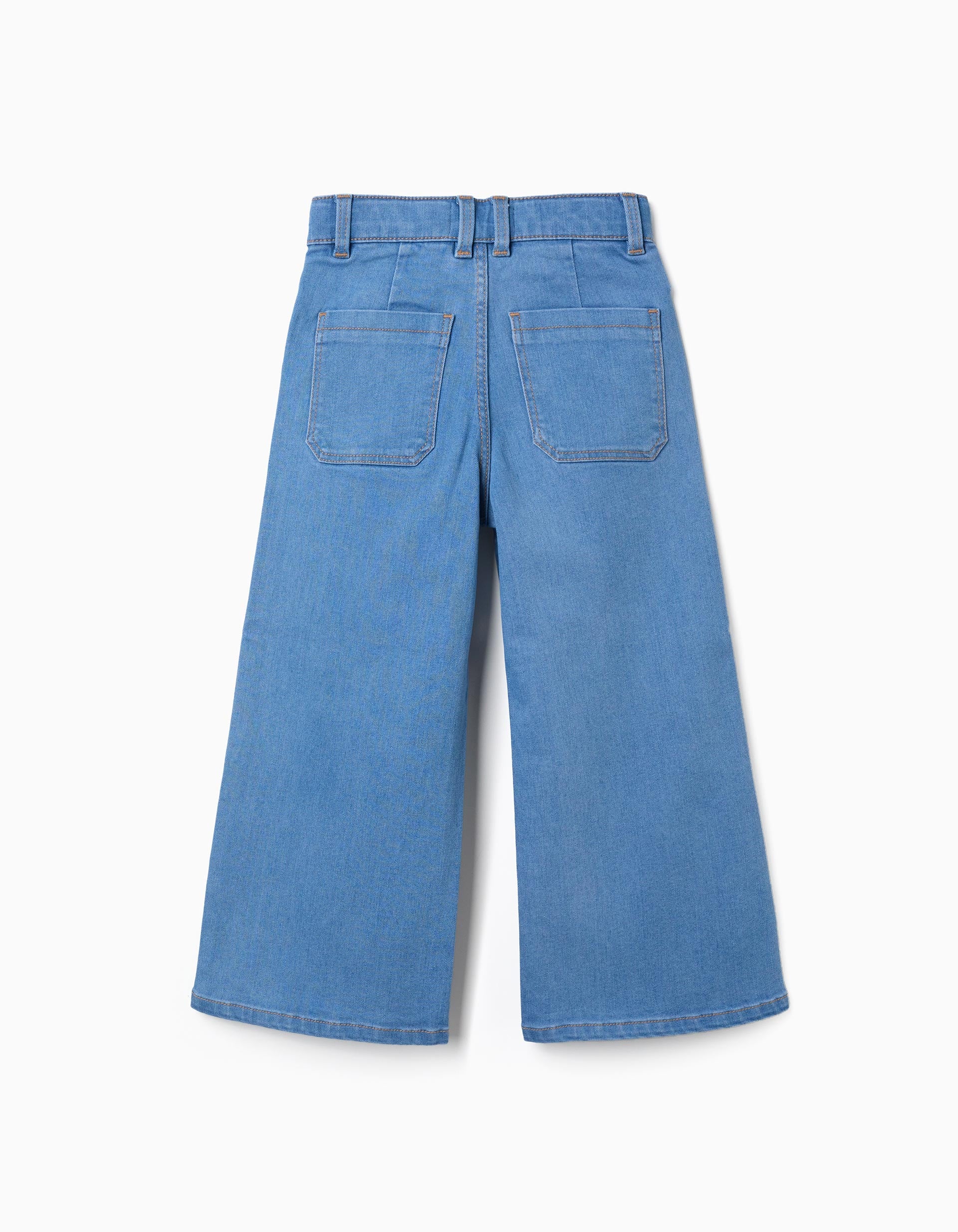 Calças de ganga wide leg para menina, azul-claro