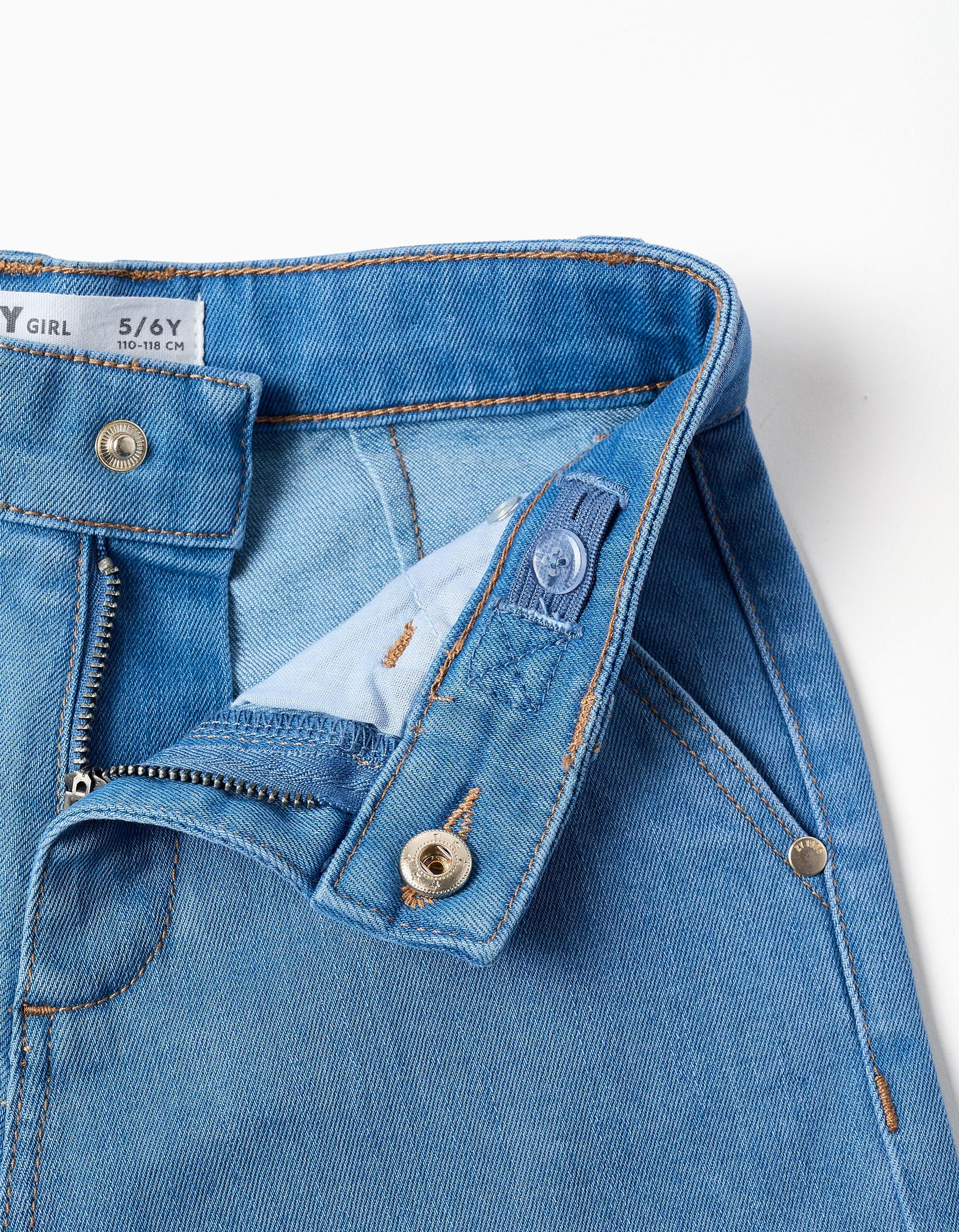 Calças de ganga wide leg para menina, azul-claro