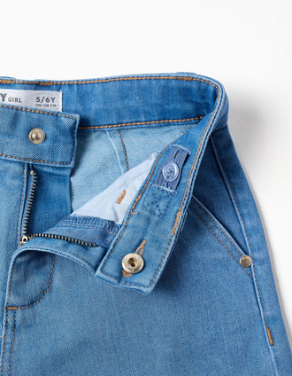 Calças de ganga wide leg para menina, azul-claro