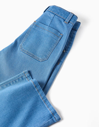 Calças de ganga wide leg para menina, azul-claro