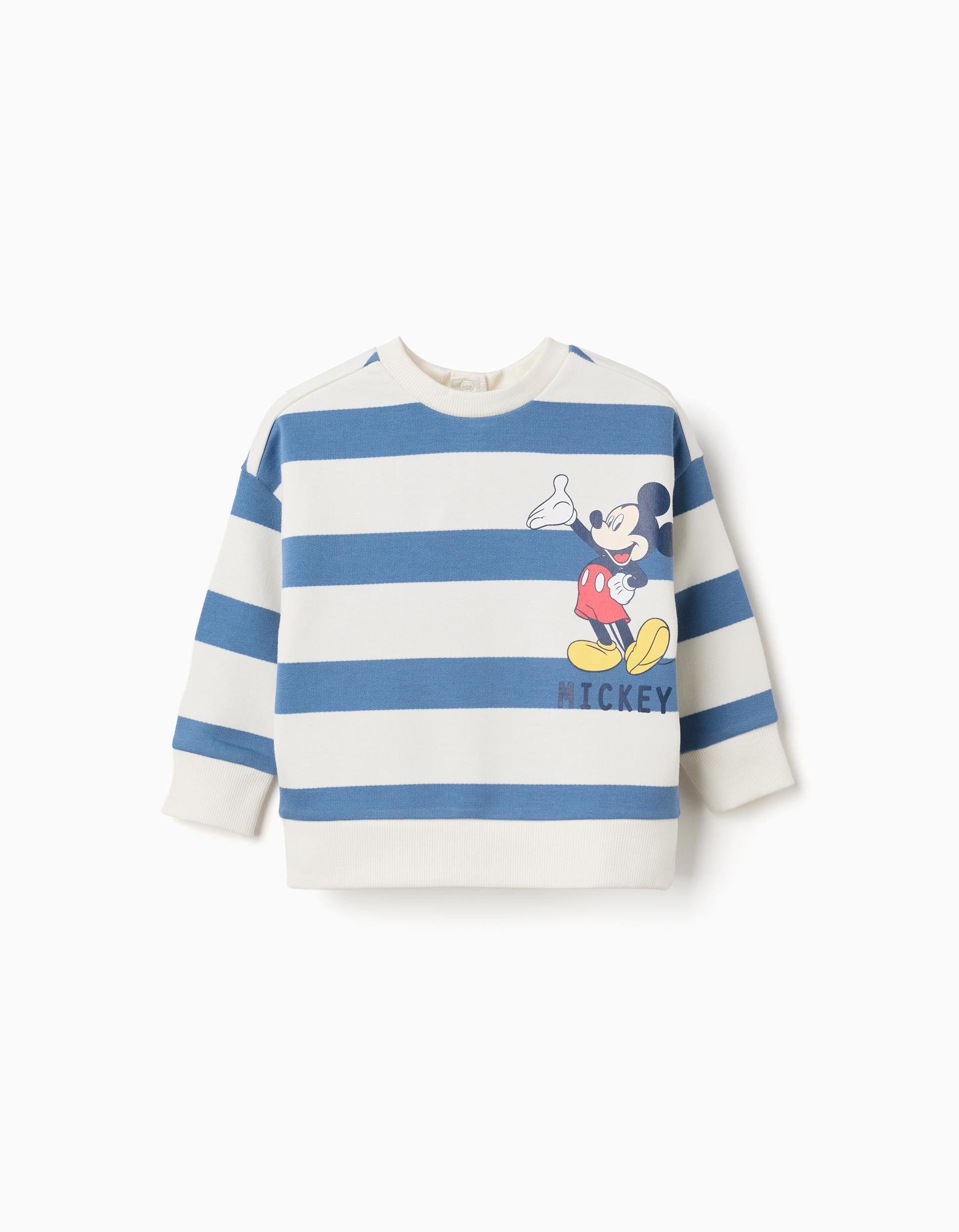 Sudadera perchada a rayas con estampado Mickey para bebé niño, azul/blanco