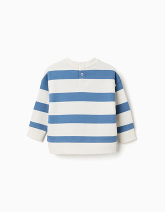 Sweat cardada às riscas com estampado Mickey para bebé menino, azul/branco
