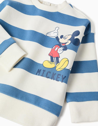 Sweat cardada às riscas com estampado Mickey para bebé menino, azul/branco