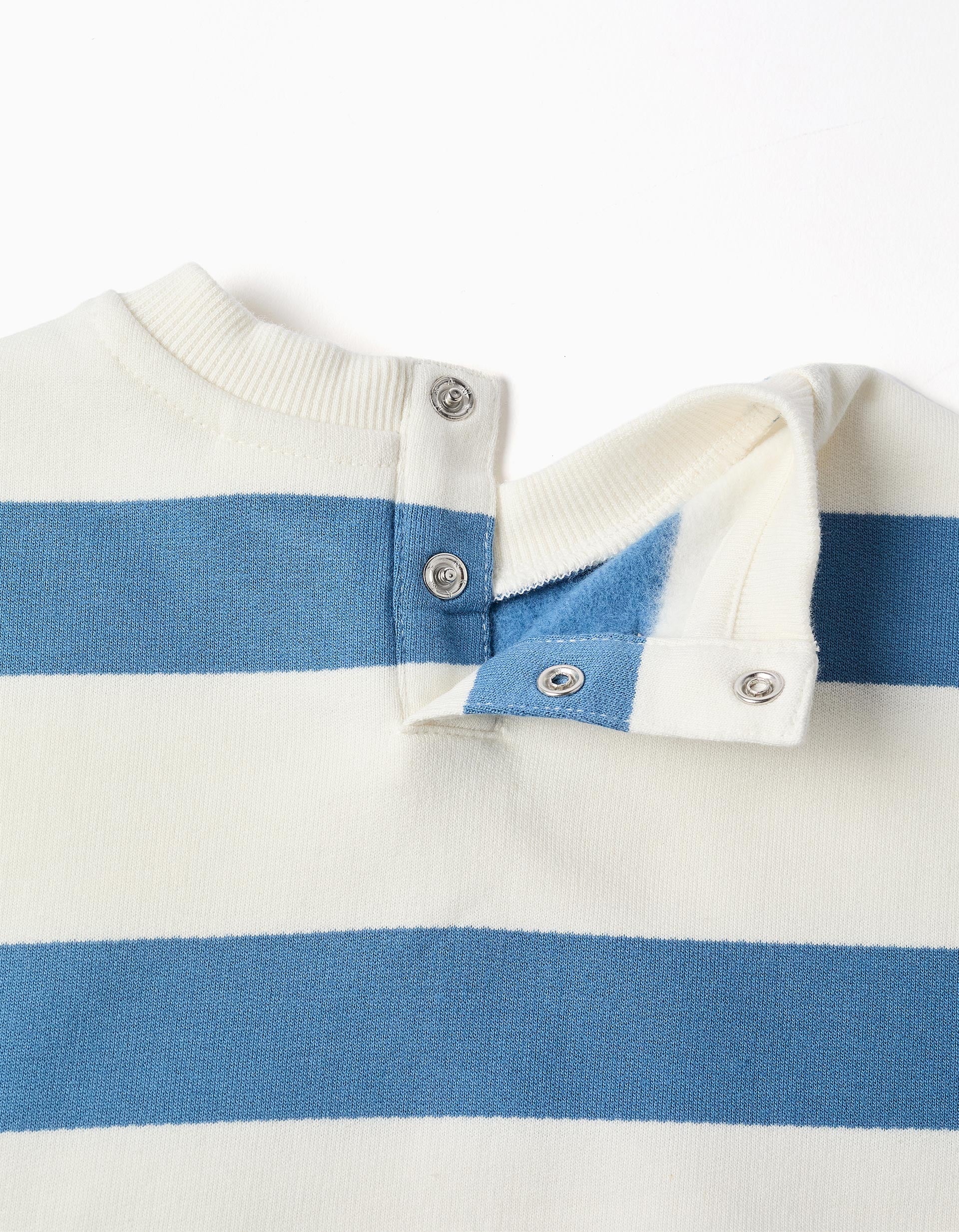 Sudadera perchada a rayas con estampado Mickey para bebé niño, azul/blanco