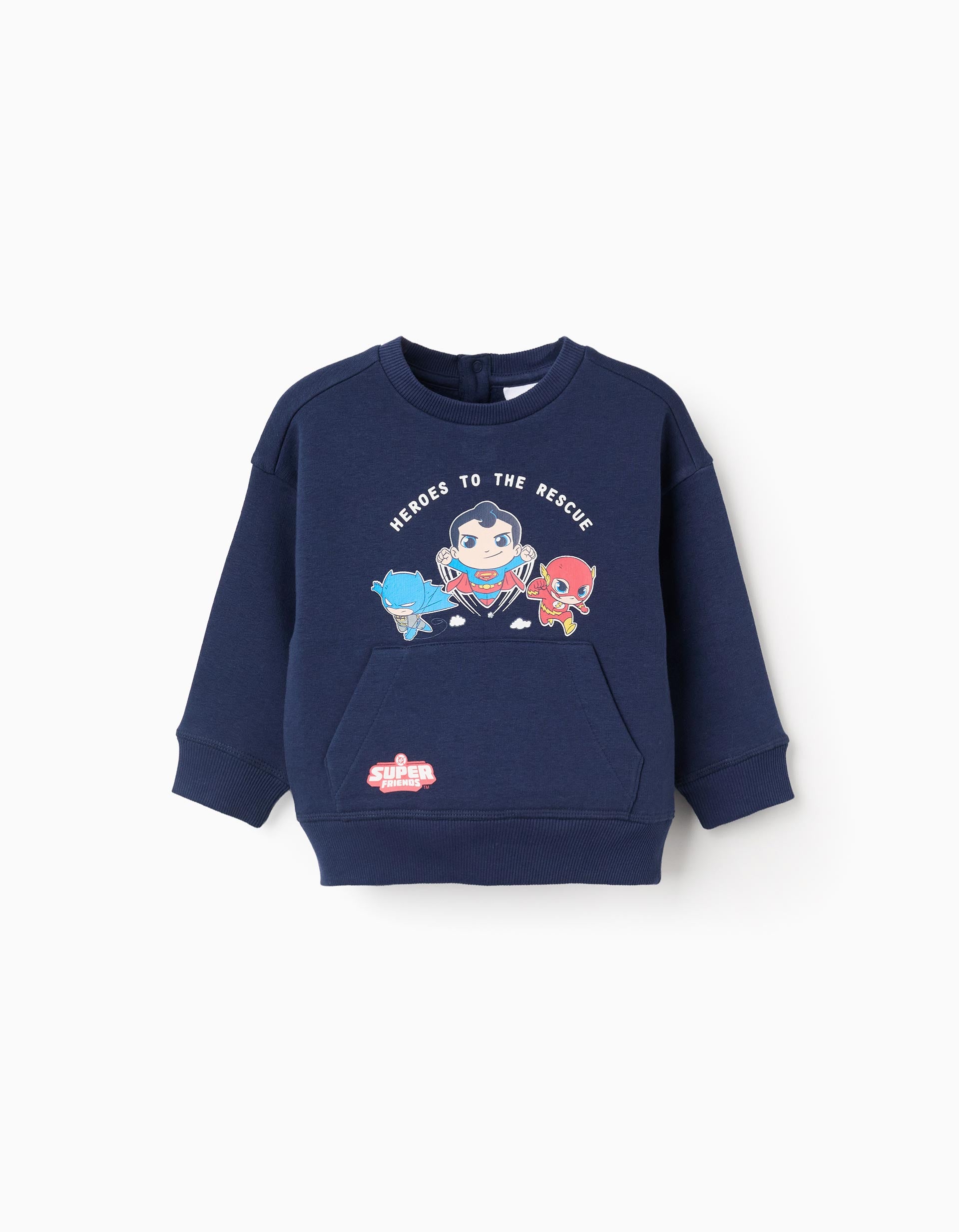 Brushed sweatshirt with Super Friends print for baby boys, dark blue