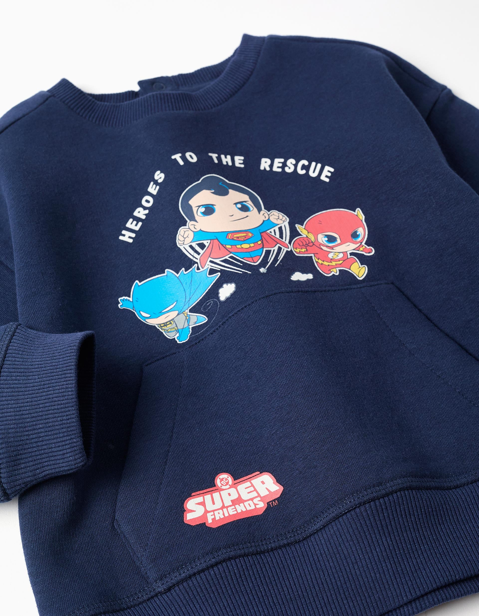 Brushed sweatshirt with Super Friends print for baby boys, dark blue