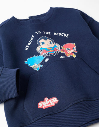Sweat en coton peigné à imprimé Super Friends pour bébé garçon, bleu