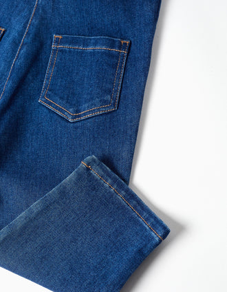 Macacão de ganga com alças com folhos para bebé menina, azul-escuro