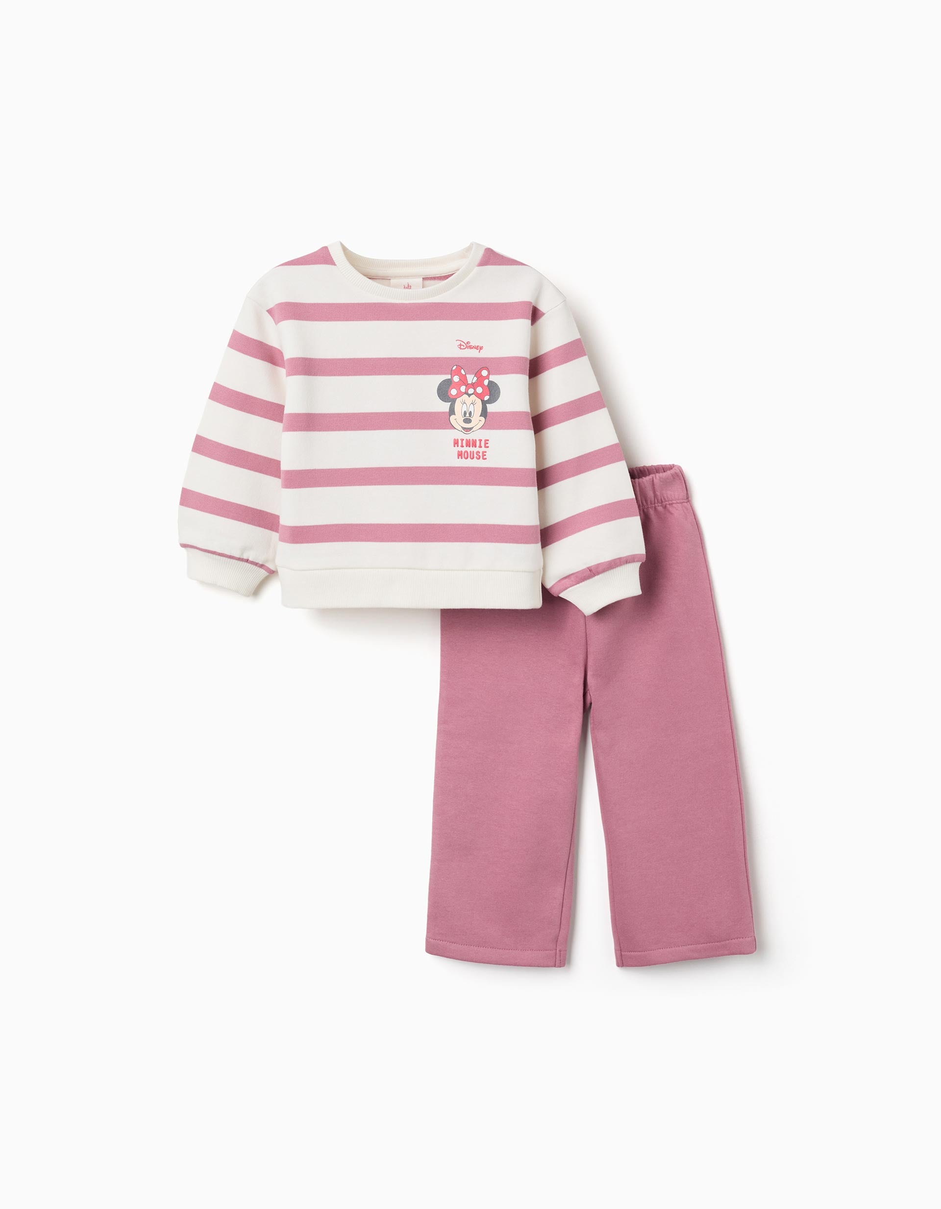 Brushed sweatshirt + trousers with Minnie for baby girls, pink/white