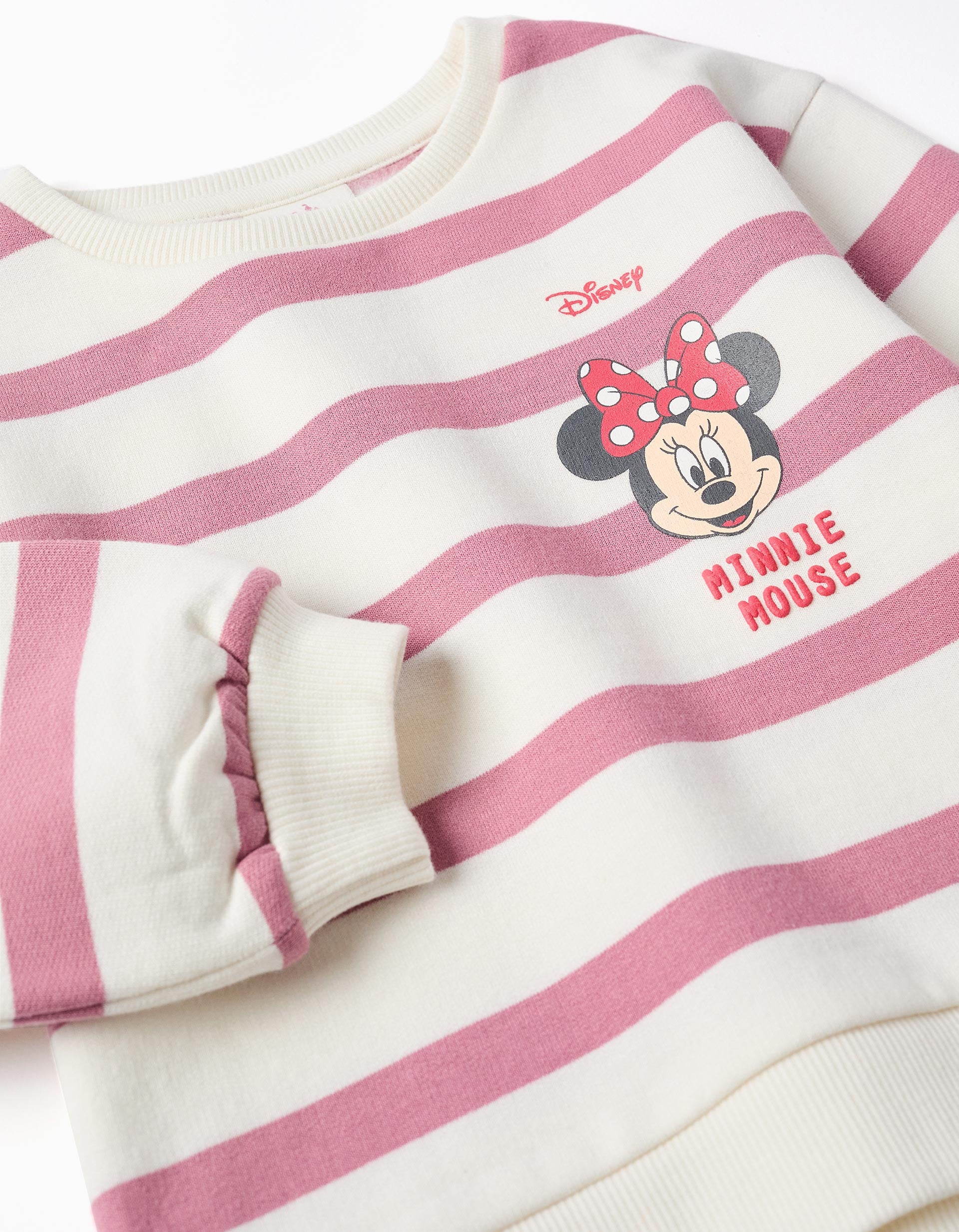 Brushed sweatshirt + trousers with Minnie for baby girls, pink/white