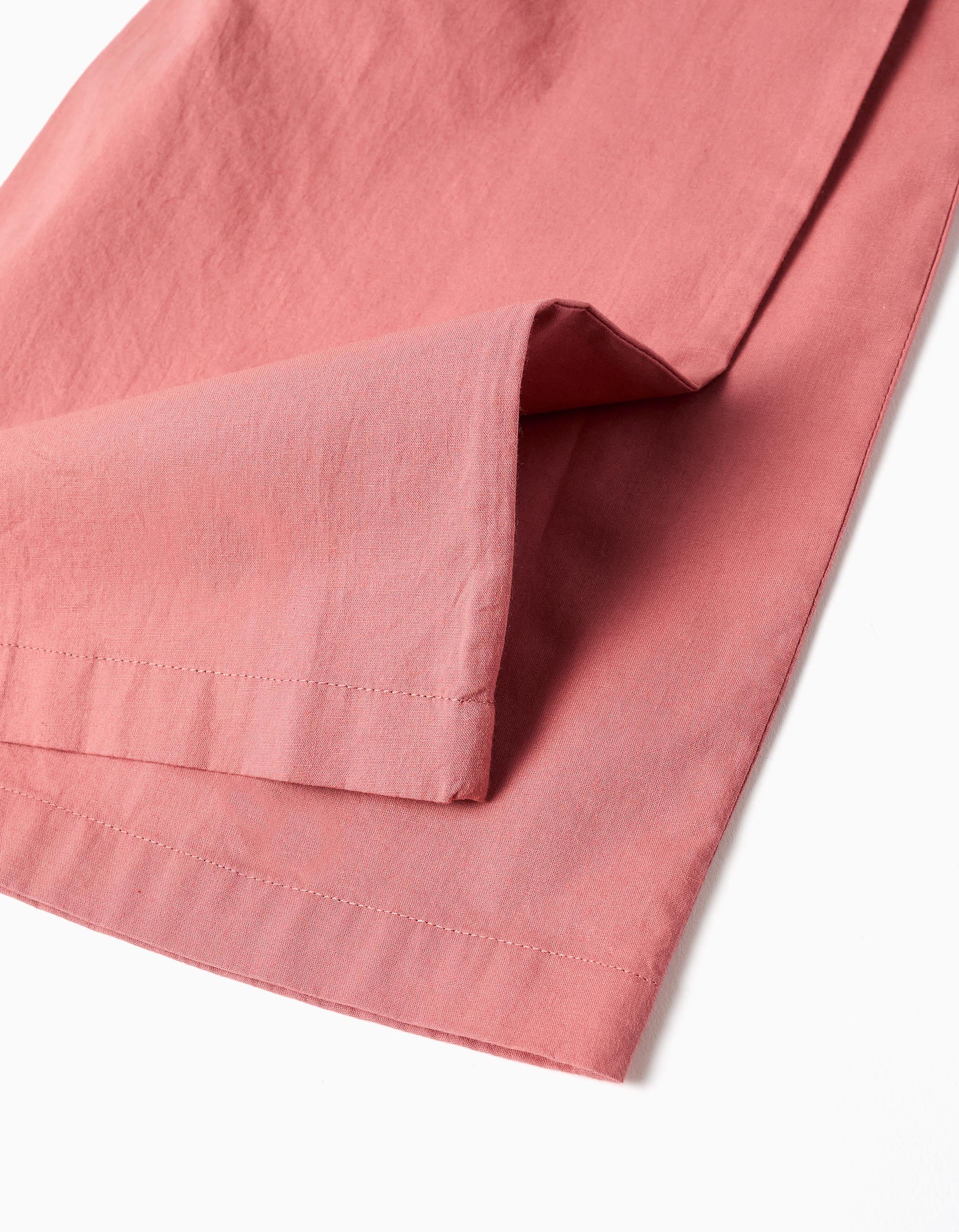 Macacão de popeline com folhos e bordado inglês para bebé menina, rosa