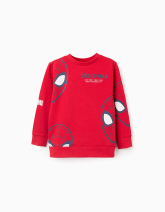 Sweat en coton peigné avec imprimés Spider-Man pour garçon, rouge