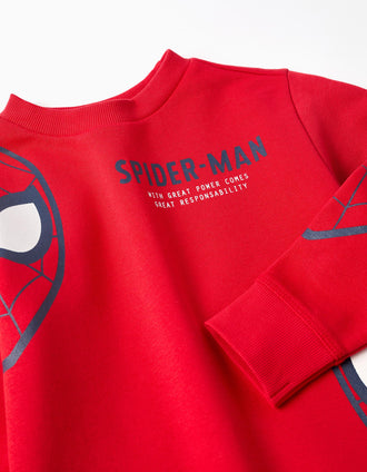 Sweat en coton peigné avec imprimés Spider-Man pour garçon, rouge
