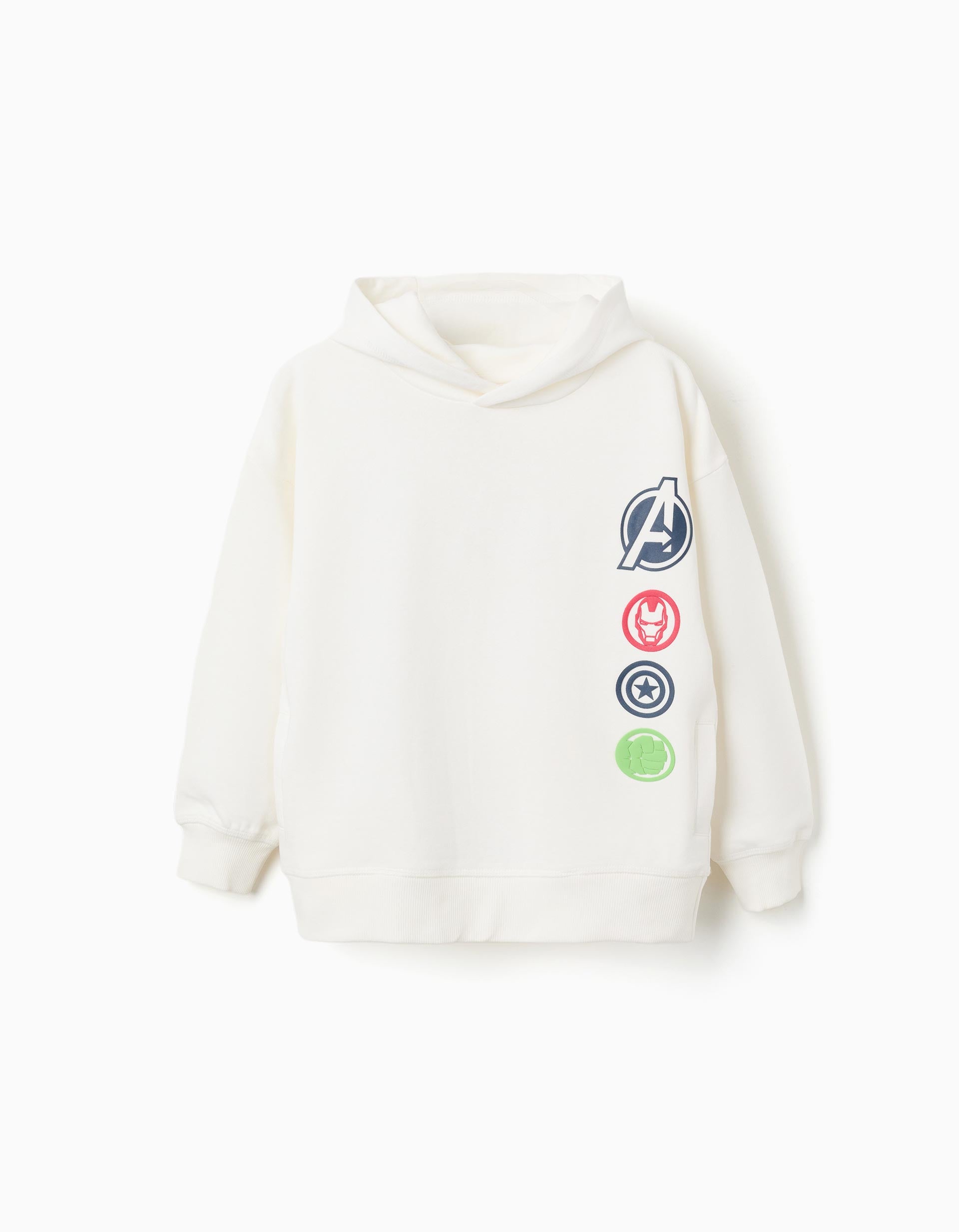 Brushed hooded sweatshirt with Avengers prints for boys, white