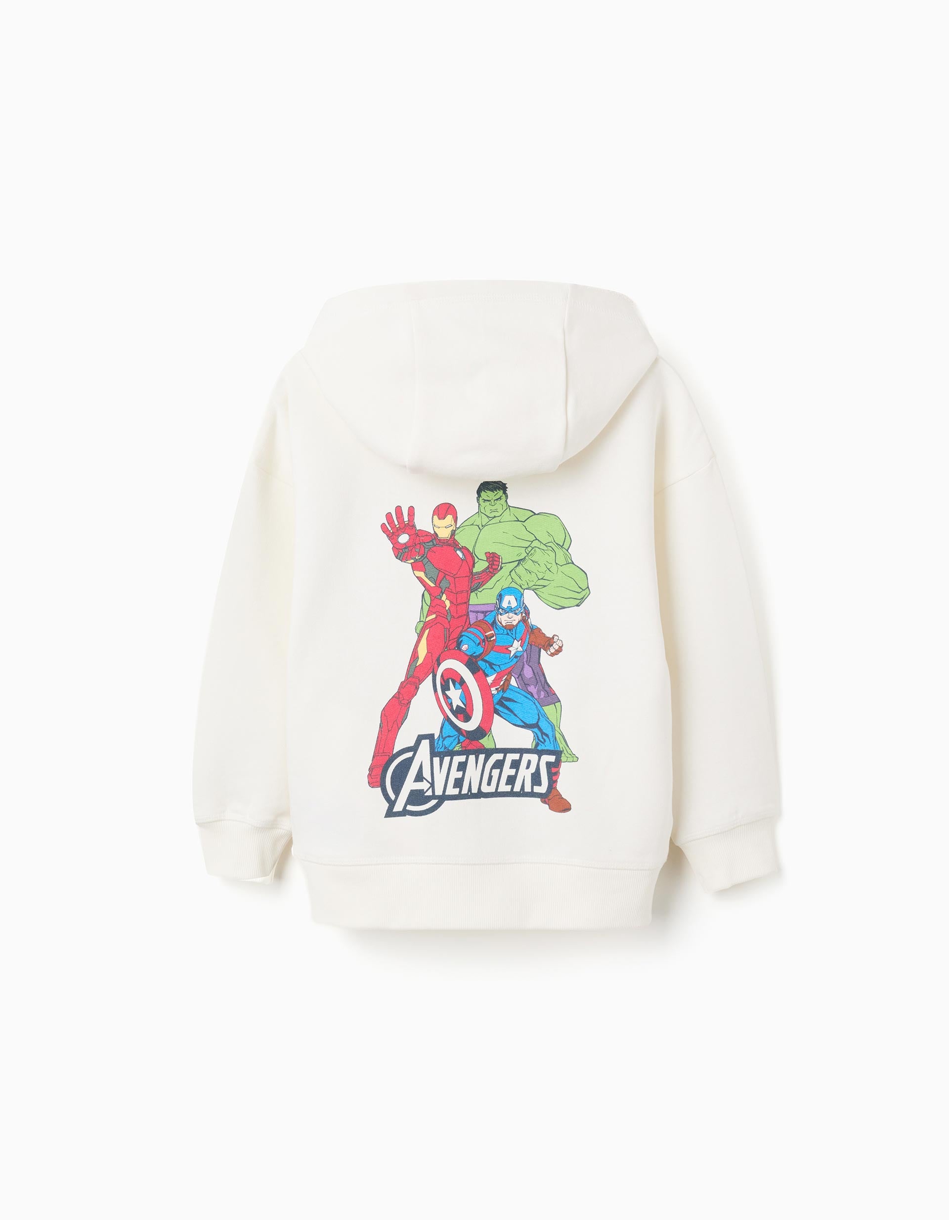 Brushed hooded sweatshirt with Avengers prints for boys, white