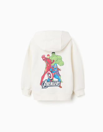 Sweat en coton peigné à capuche et imprimés Avengers pour garçon, blanc