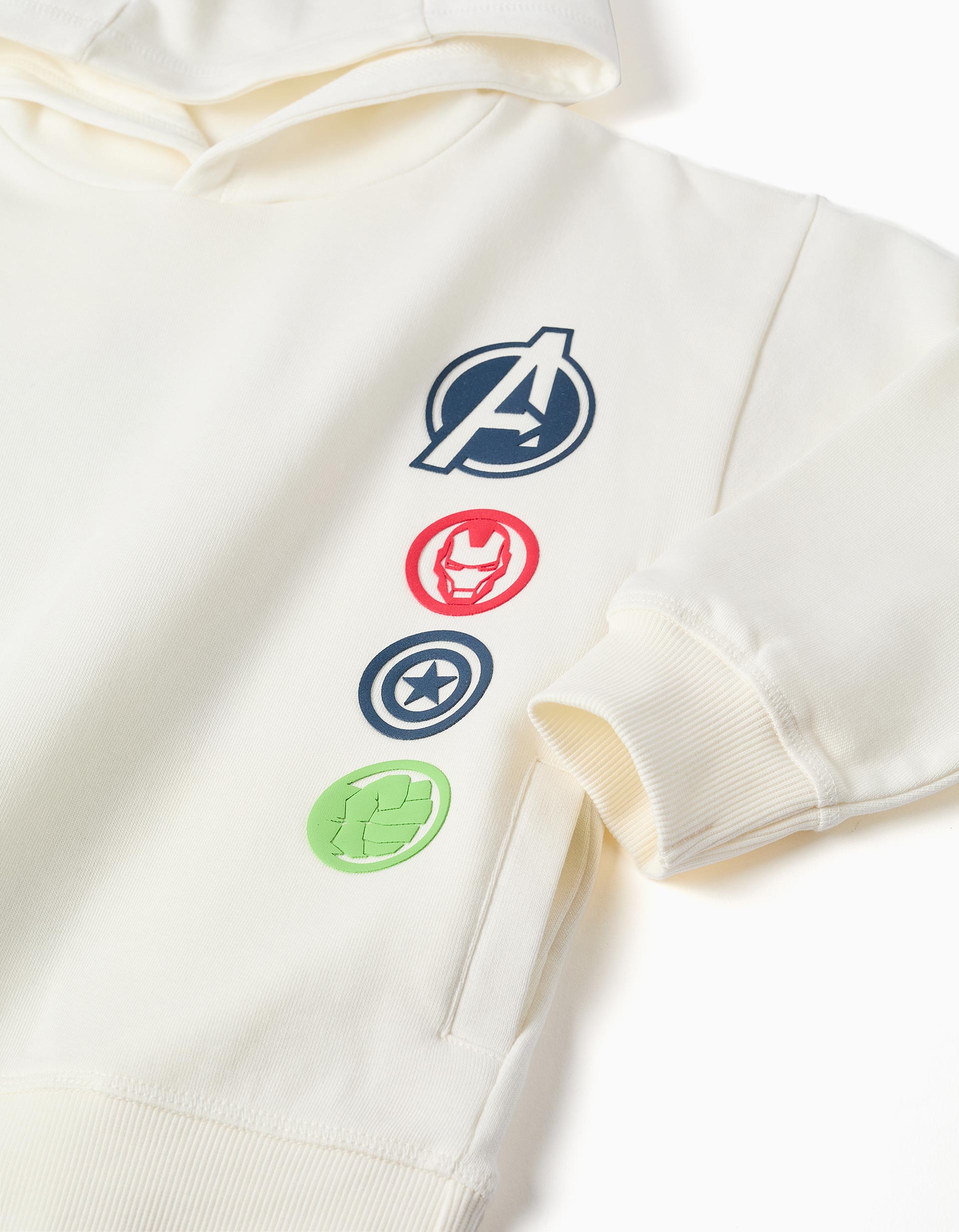Brushed hooded sweatshirt with Avengers prints for boys, white