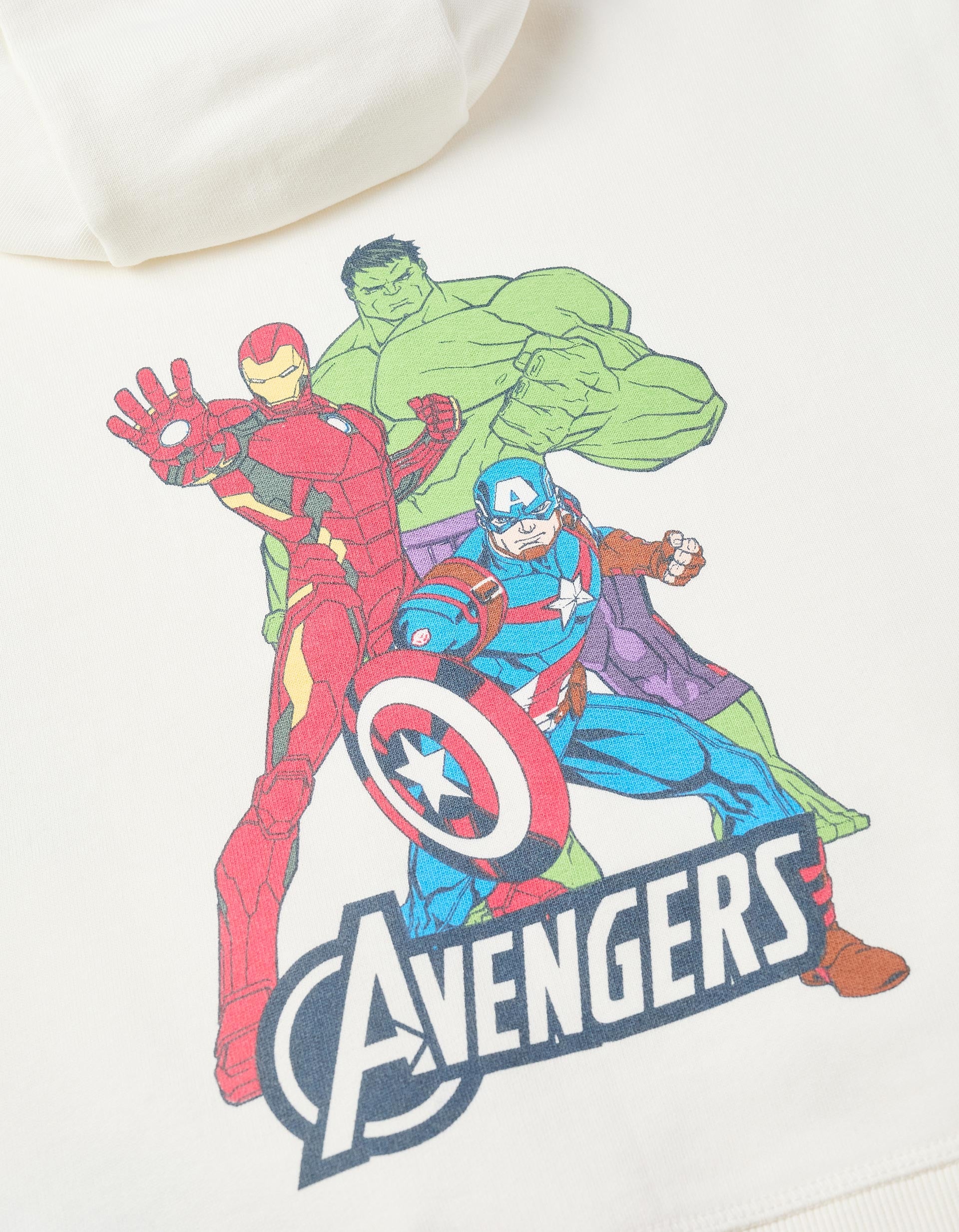 Brushed hooded sweatshirt with Avengers prints for boys, white
