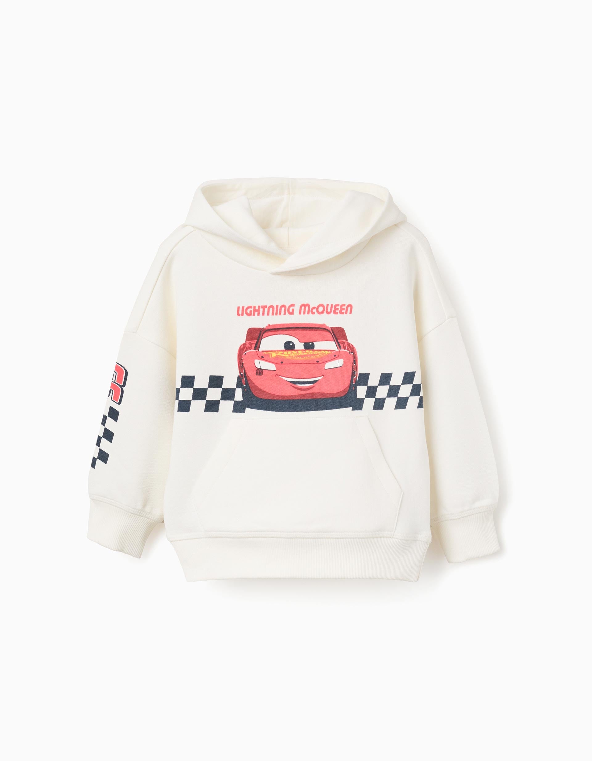 Brushed hooded sweatshirt with Cars print for baby boys, white