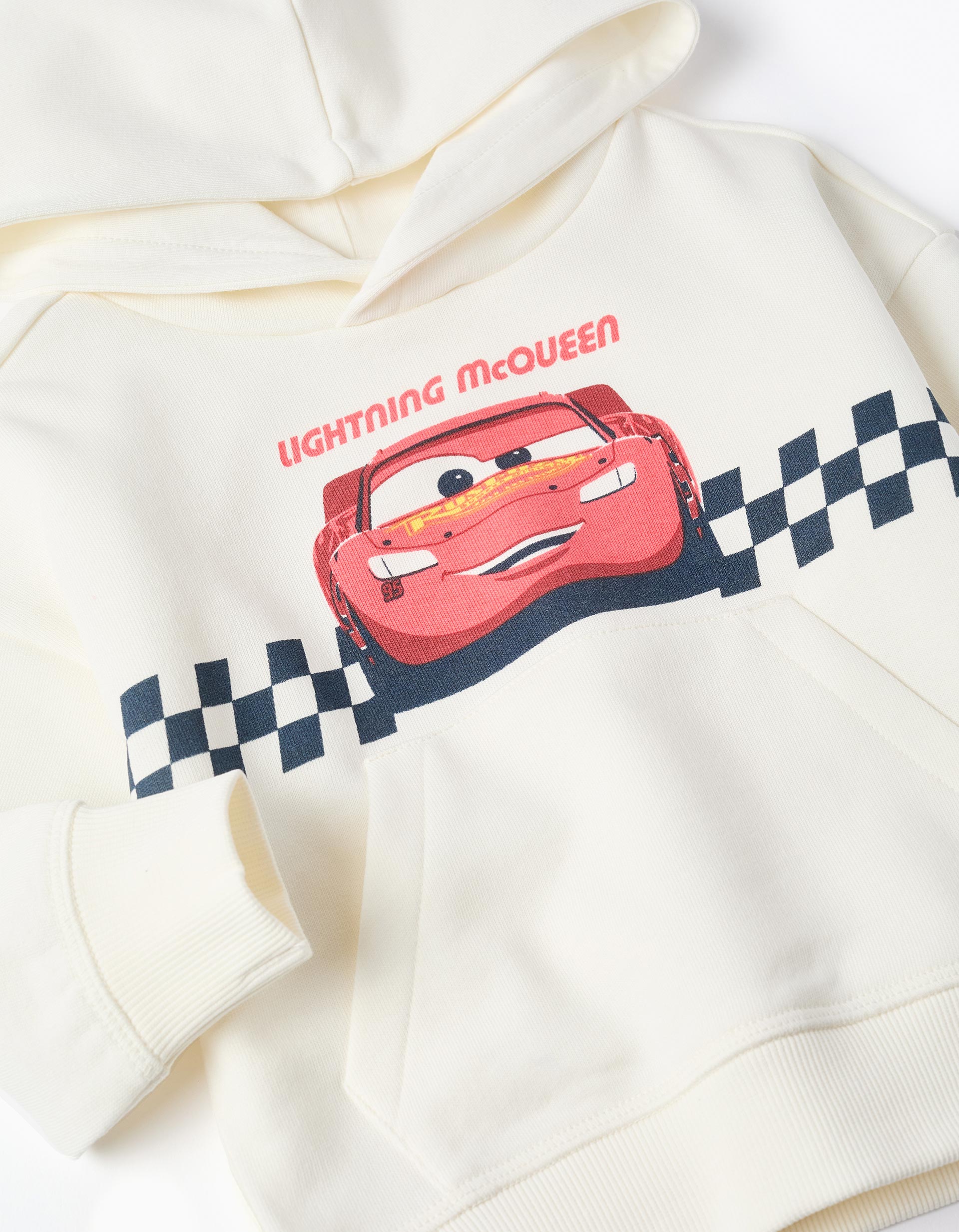 Brushed hooded sweatshirt with Cars print for baby boys, white
