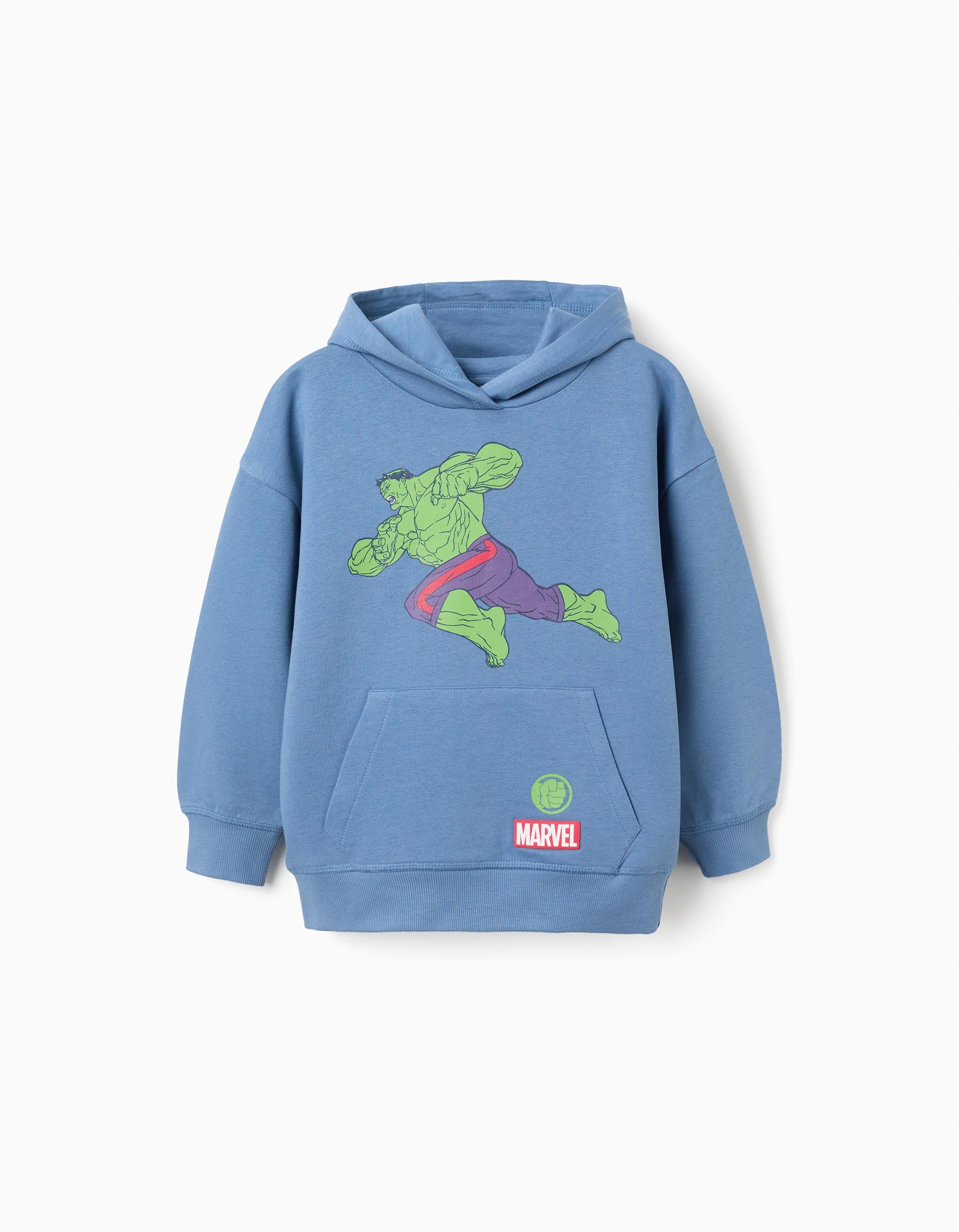 Sweat en coton peigné à capuche et imprimé Hulk pour garçon, bleu