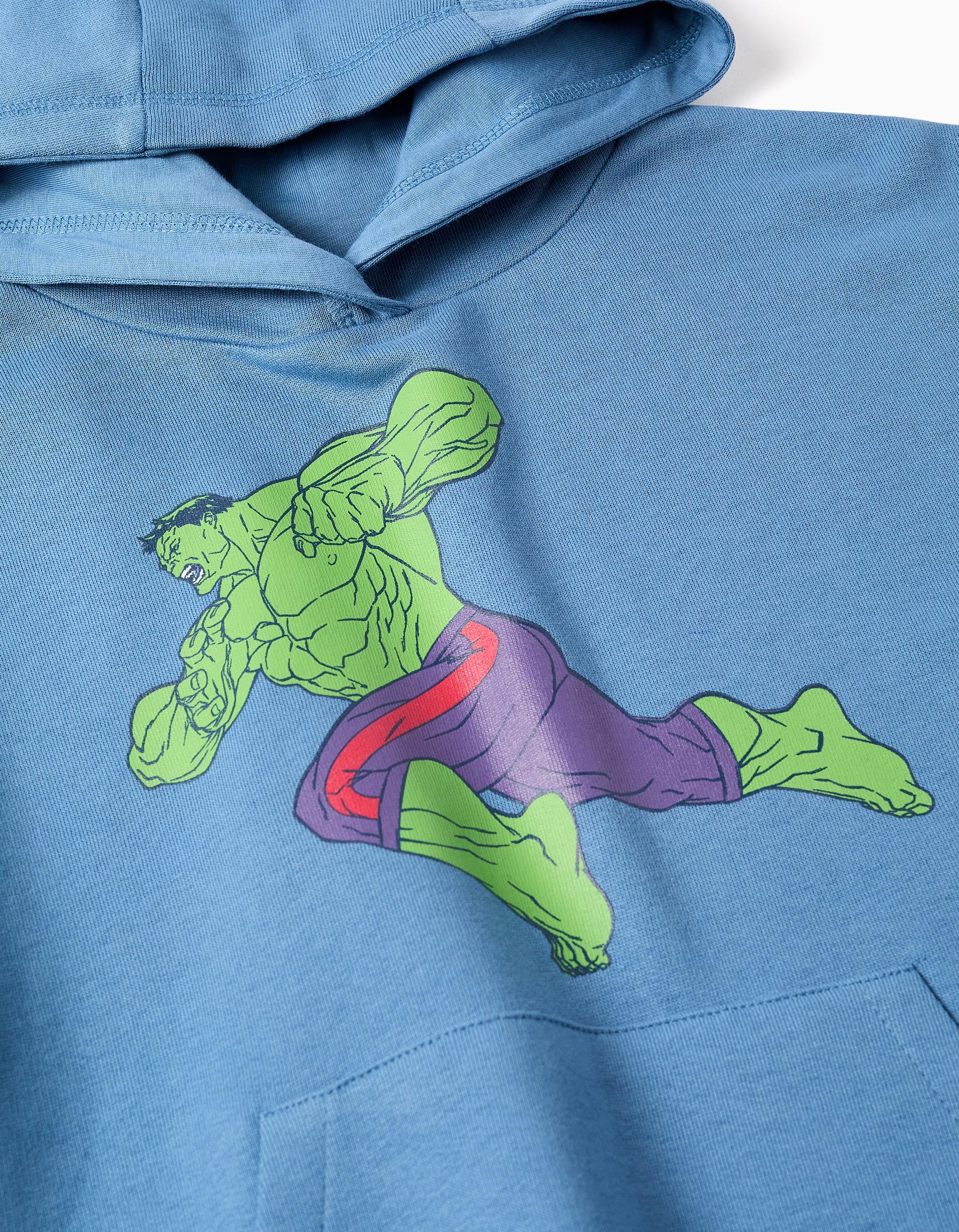 Sweat en coton peigné à capuche et imprimé Hulk pour garçon, bleu