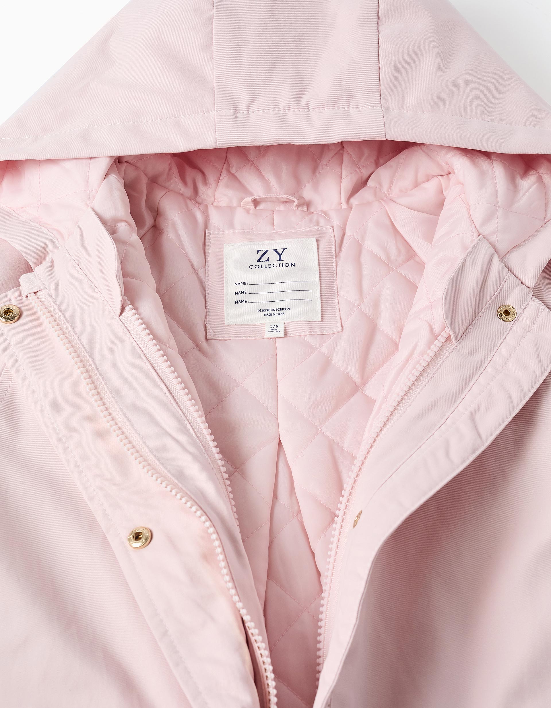 3-in-1 padded parka with hood for girls, pink