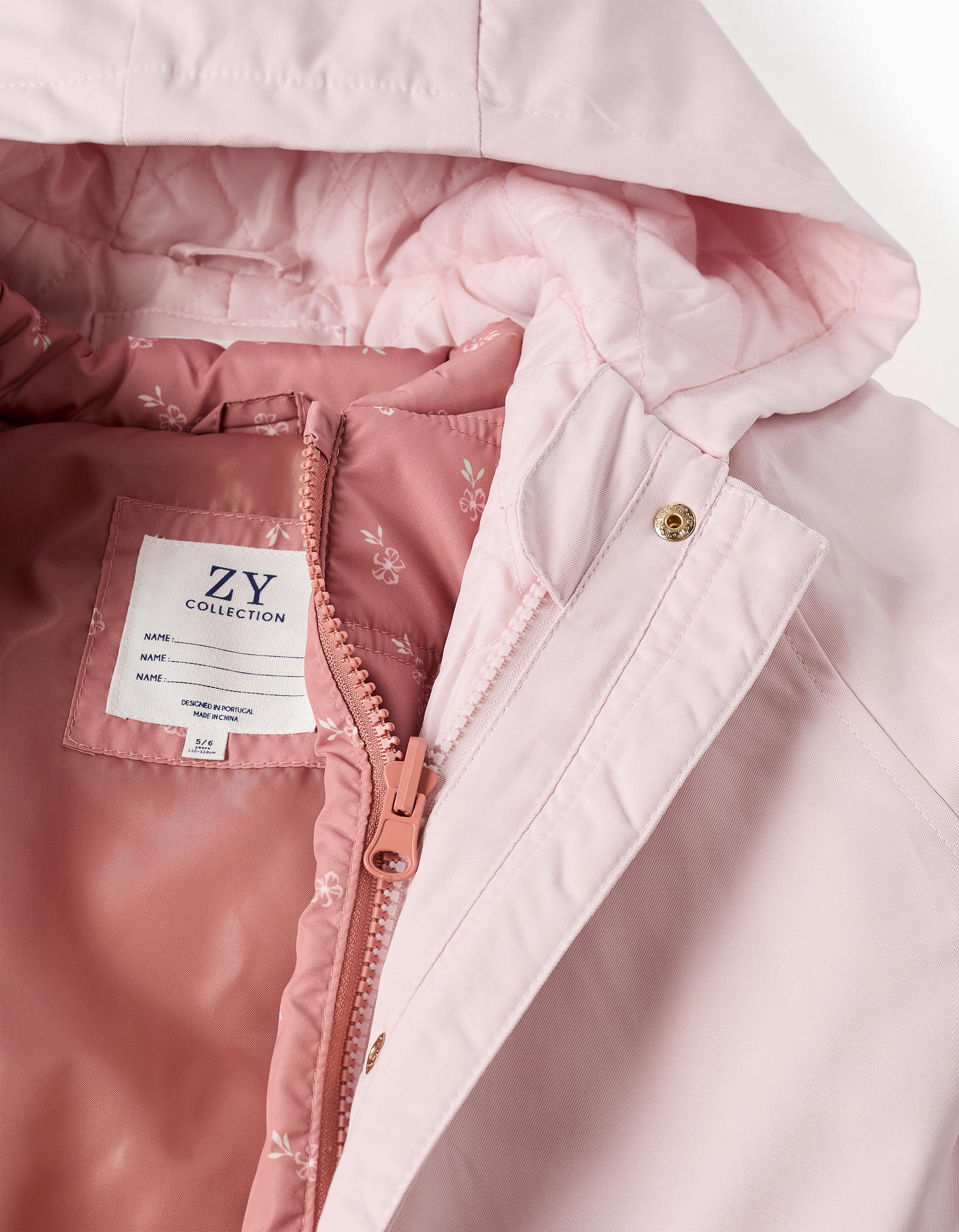 3-in-1 padded parka with hood for girls, pink