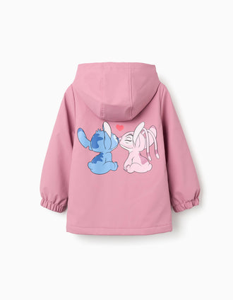 Parka de goma con capucha y estampado de Stitch y Angel para niña, rosa