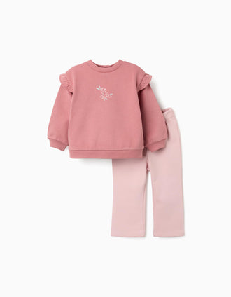 Sweatshirt with floral print + trousers for baby girls, pink