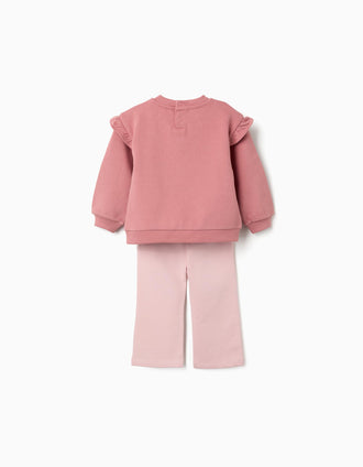 Sweatshirt with floral print + trousers for baby girls, pink