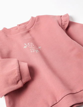 Sweatshirt with floral print + trousers for baby girls, pink