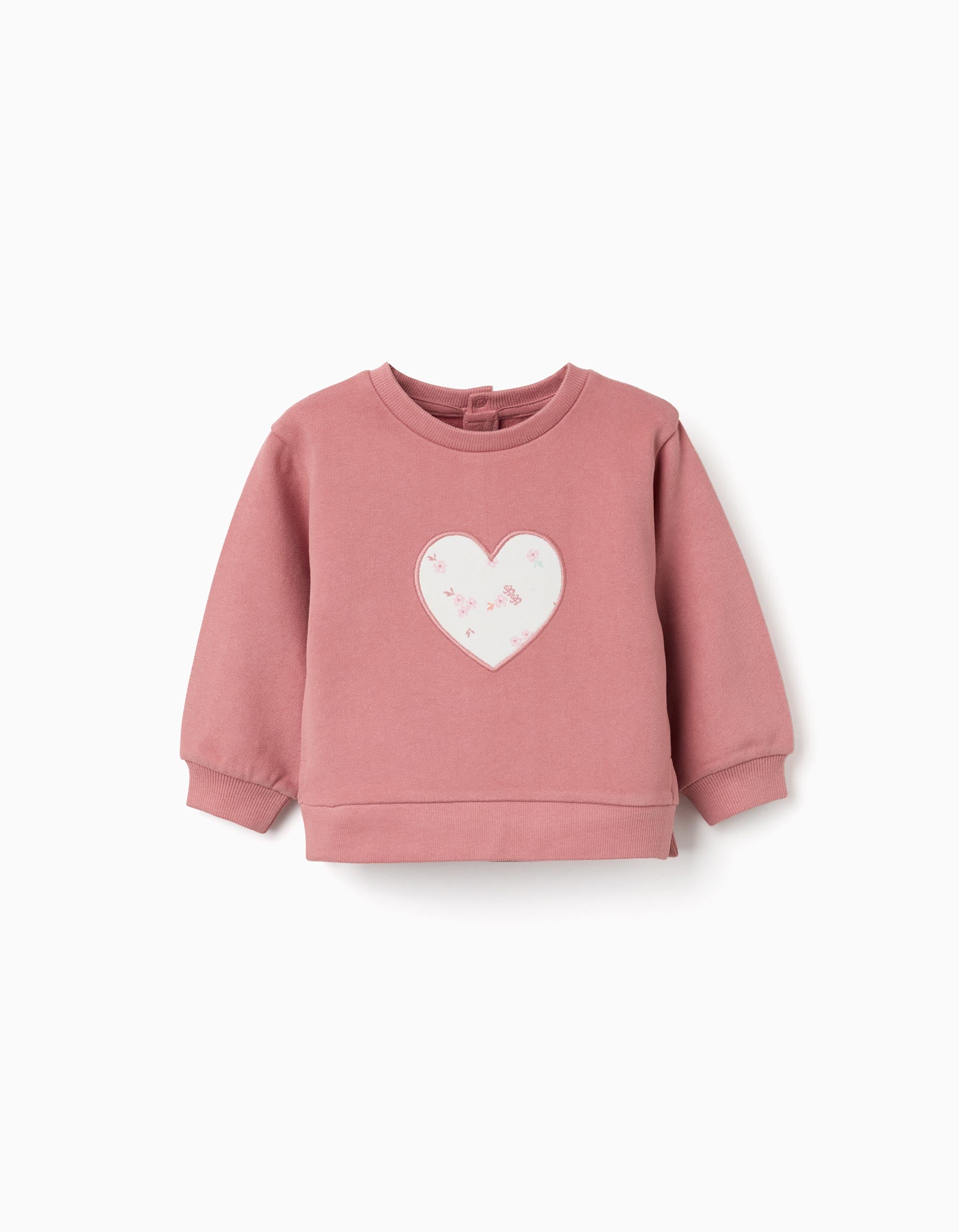 Cotton sweatshirt with embroidered heart for baby girls, dusty rose