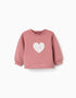 Sweat en coton avec cœur brodé pour bébé fille, rose poudré