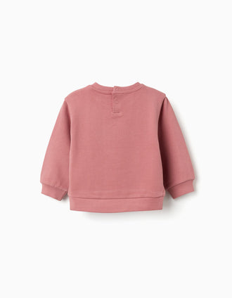 Sweat de algodão com coração bordado para bebé menina, rosa-velho
